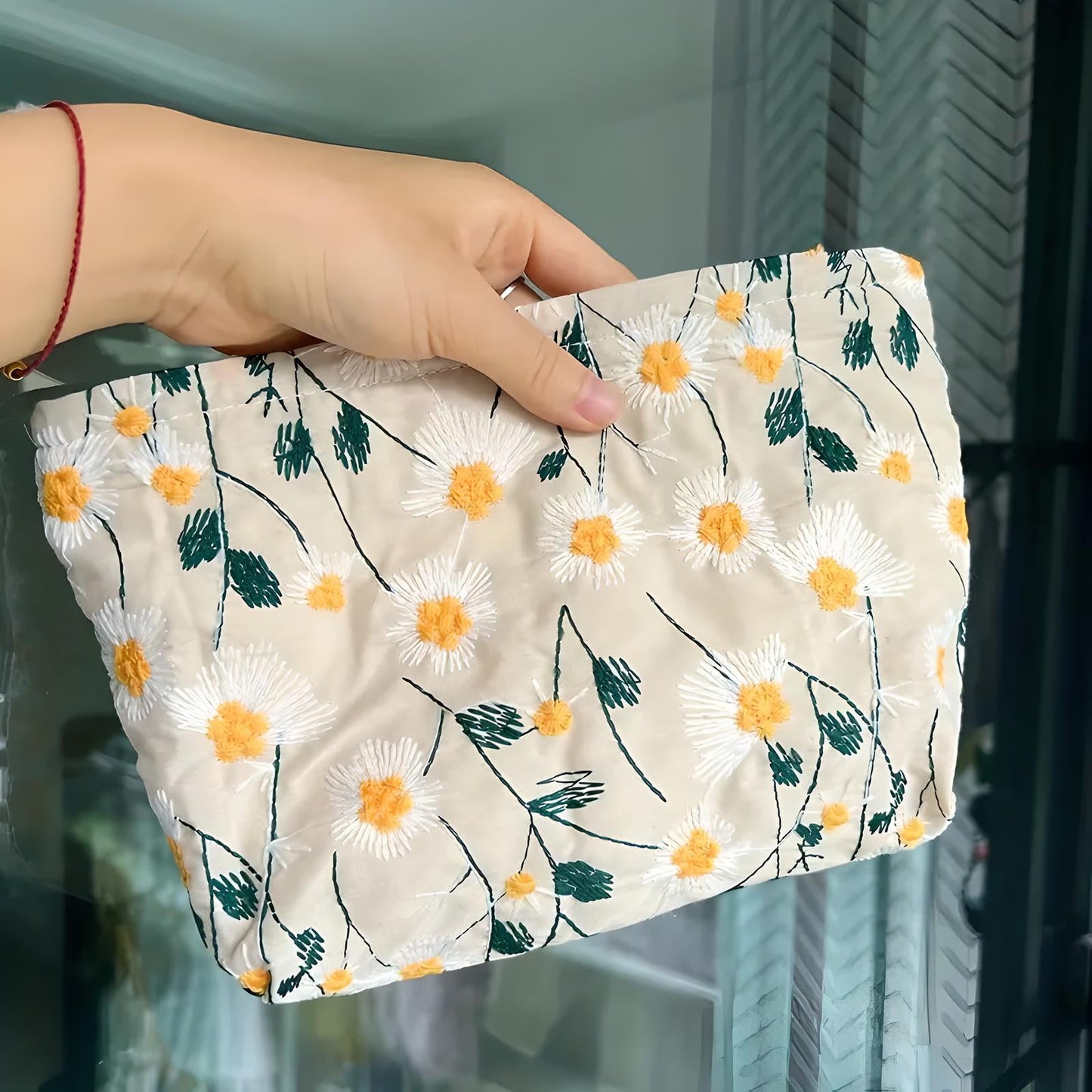 Flower Embroidered Makeup Bag