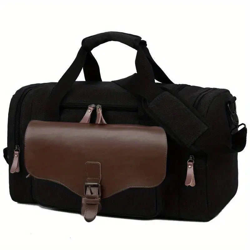 Multi-Compartment Leather Look Accent Duffle Bag