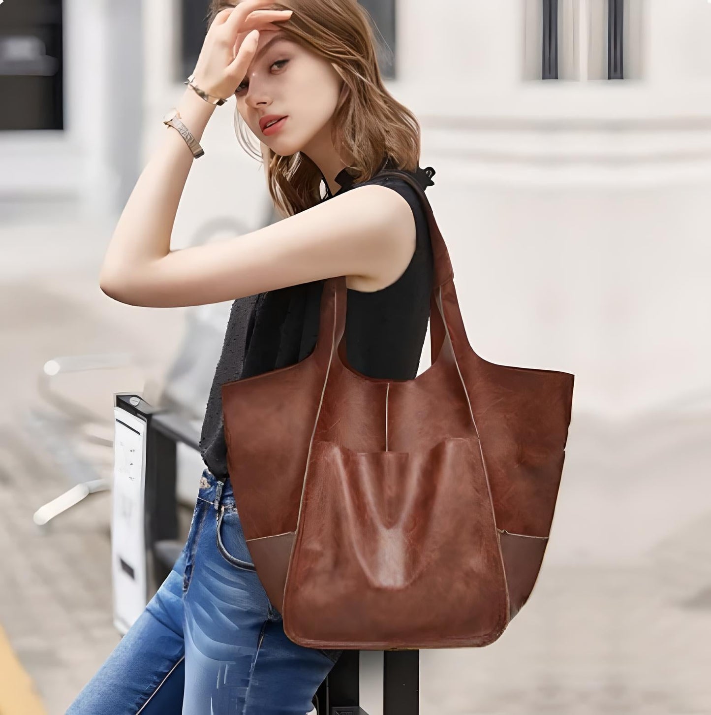 Oversized Leather Look Tote Bag