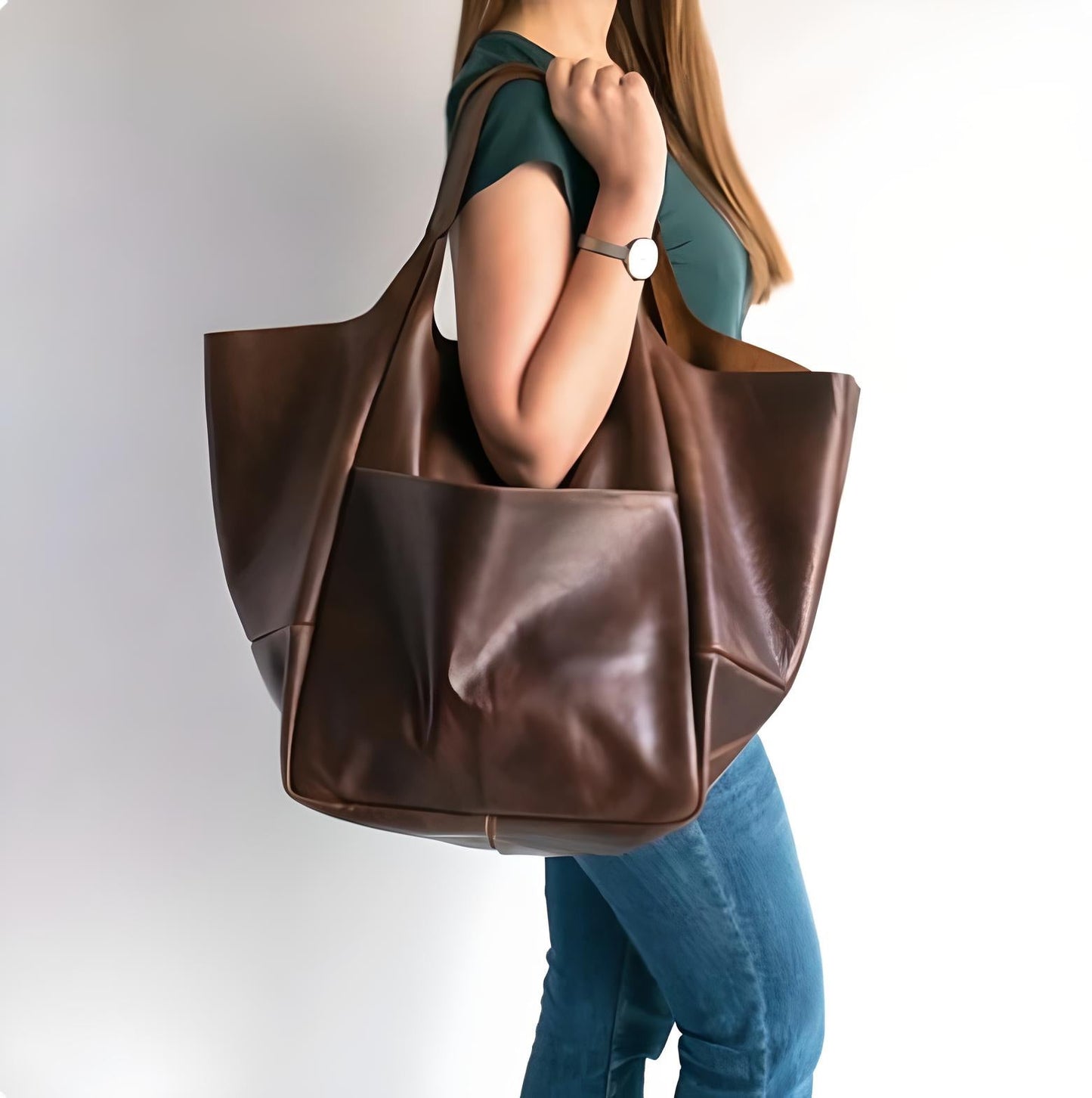 Oversized Leather Look Tote Bag
