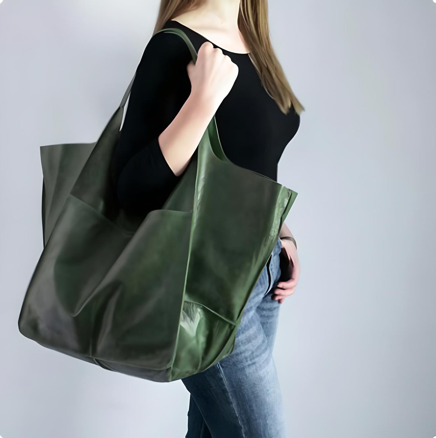 Oversized Leather Look Tote Bag