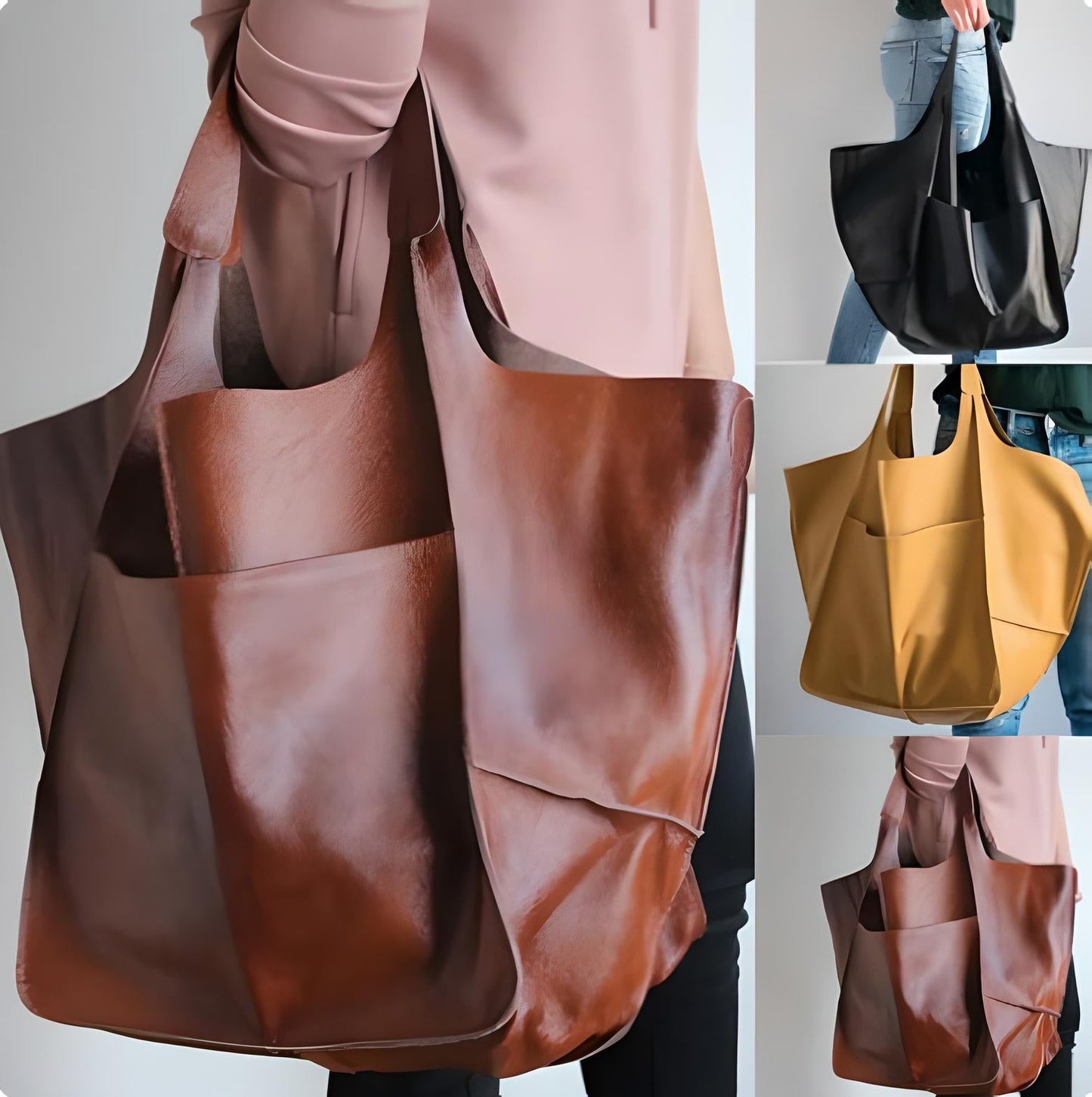 Oversized Leather Look Tote Bag