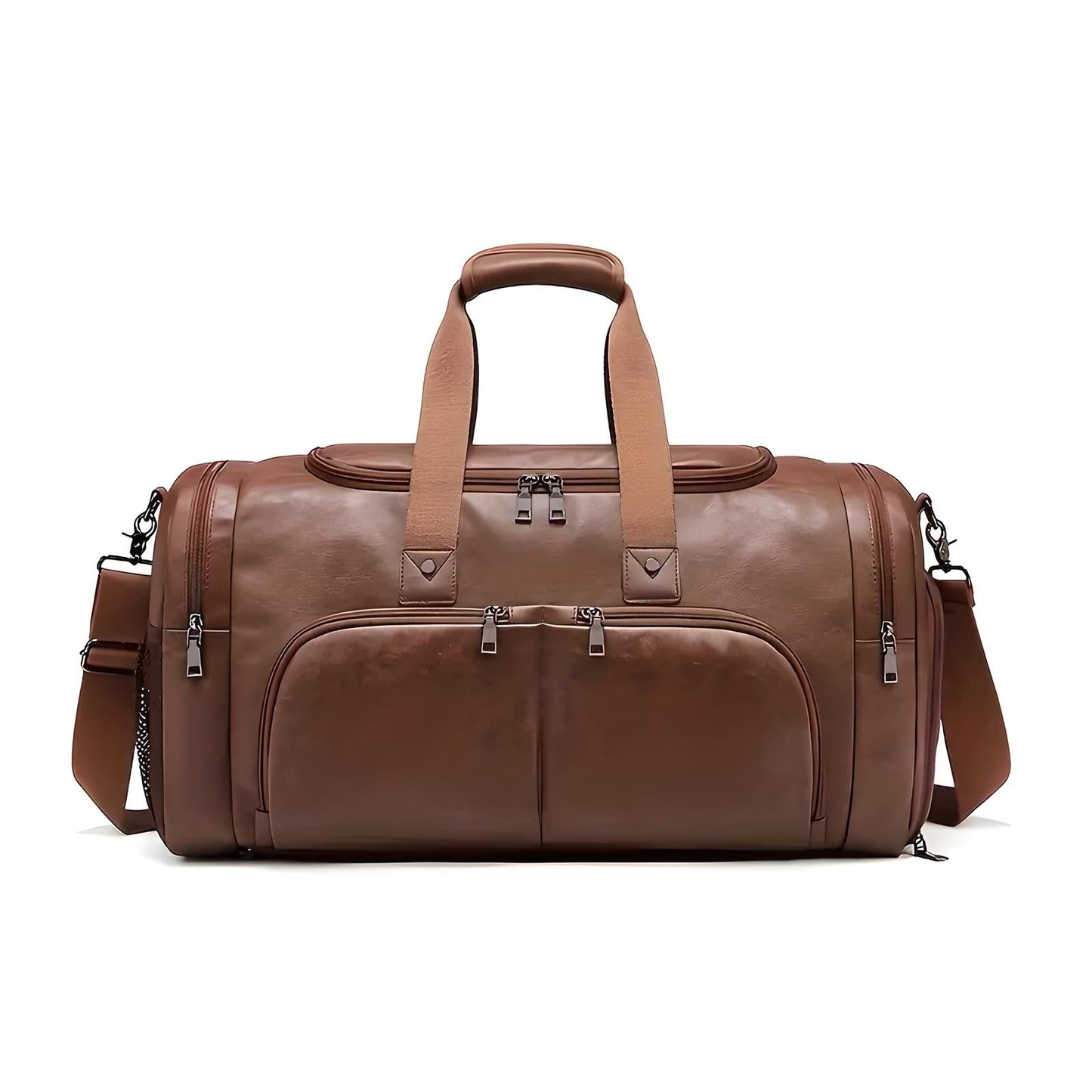 Multi-Compartment Leather Look Men's Duffle Bag