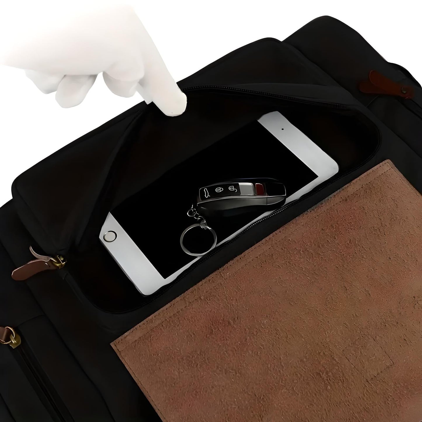 Multi-Compartment Leather Look Accent Duffle Bag