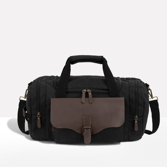 Multi-Compartment Leather Look Accent Duffle Bag