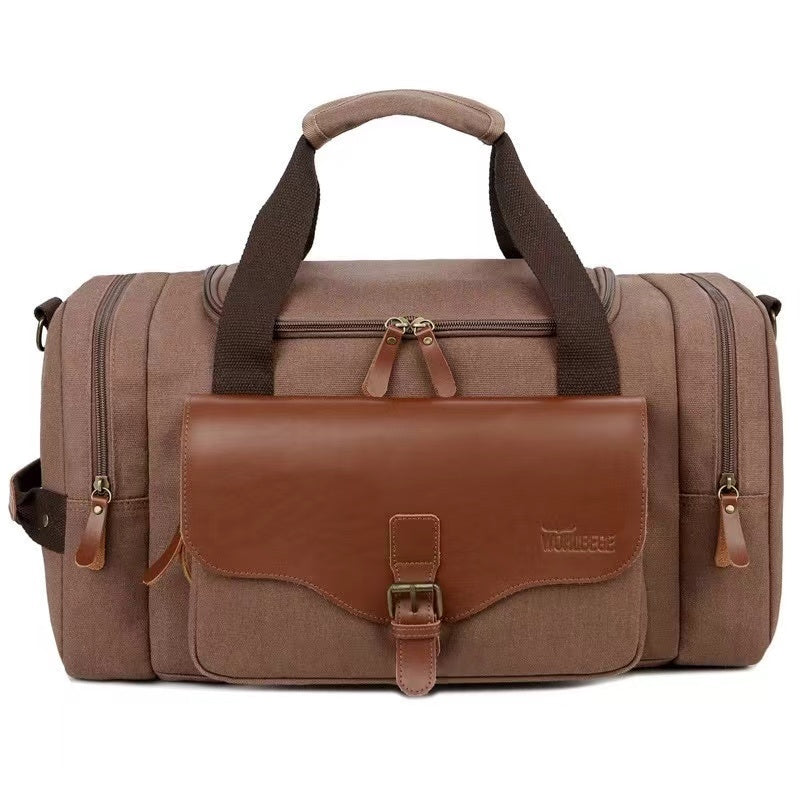 Multi-Compartment Leather Look Accent Duffle Bag