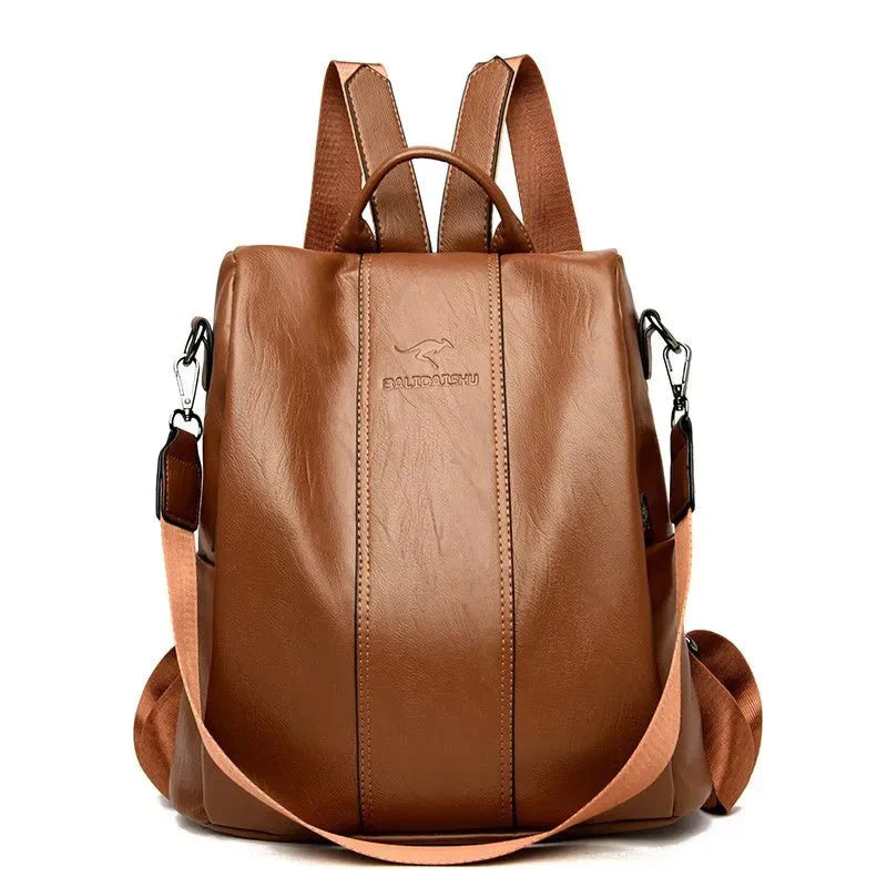Women's Anti-Theft Leather Look Backpack