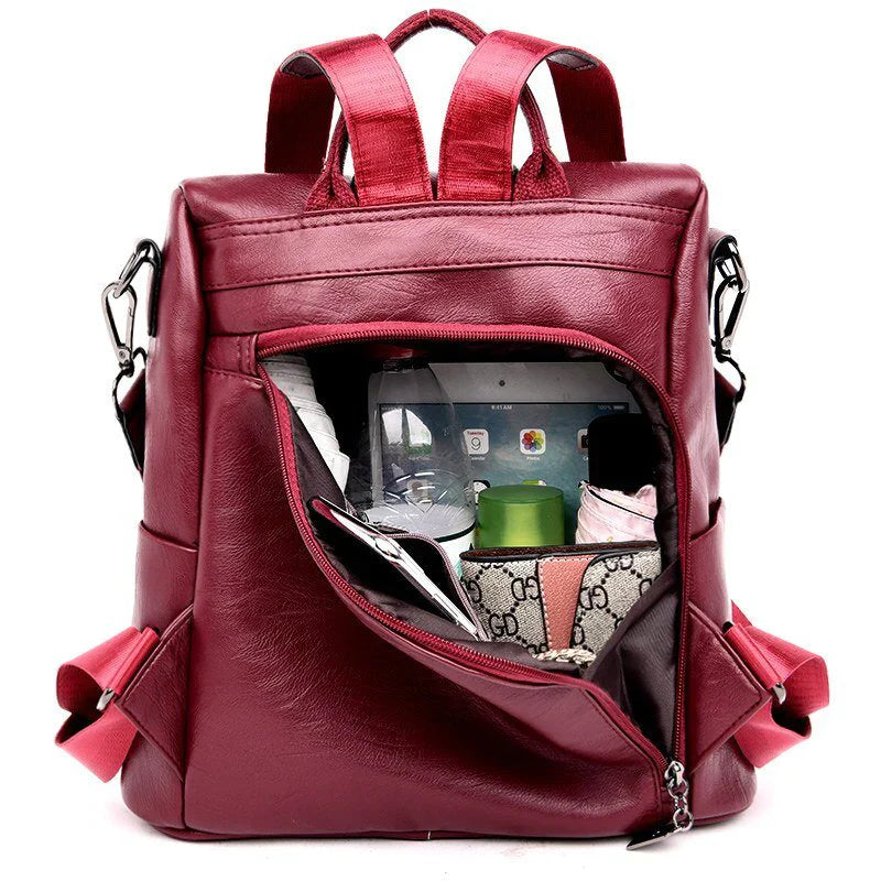 Women's Anti-Theft Leather Look Backpack