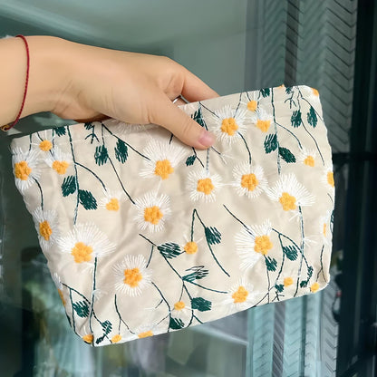 Flower Embroidered Makeup Bag
