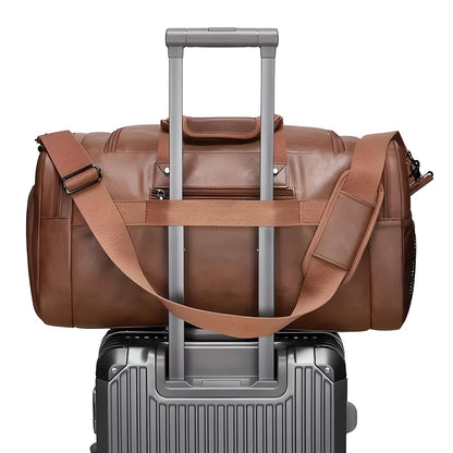 Multi-Compartment Leather Look Men's Duffle Bag