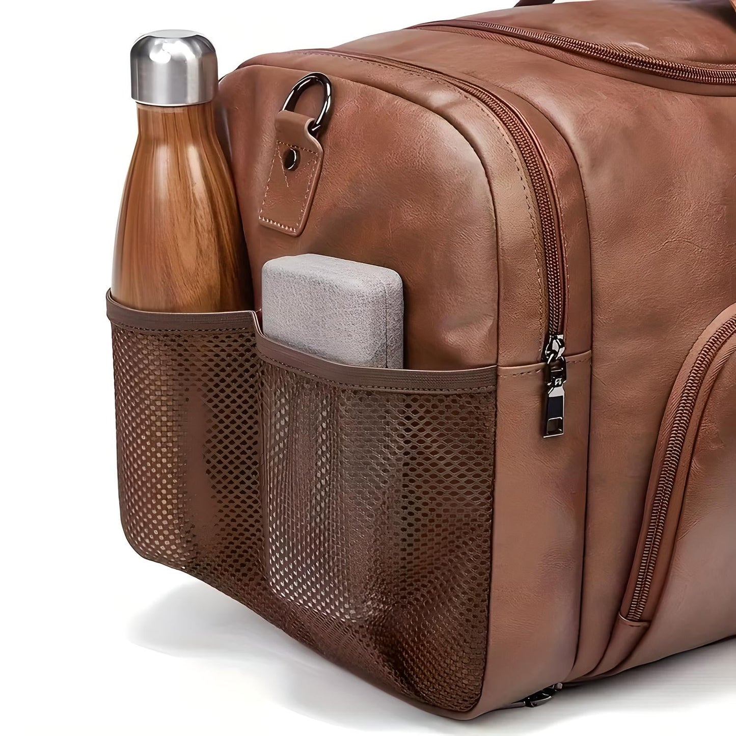 Multi-Compartment Leather Look Men's Duffle Bag